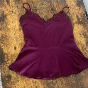 Burgundy Lace Trim Cami Top